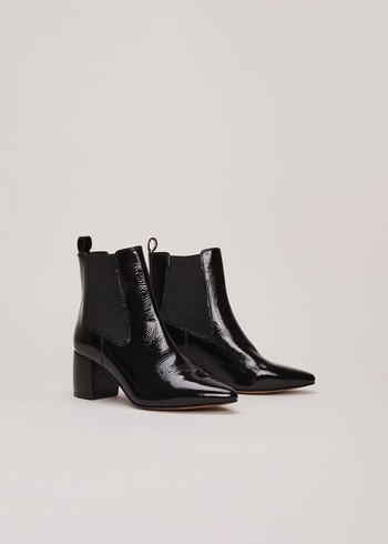 Phase Eight Black Leather Patent Boots Black Canada | LPFHVC-578